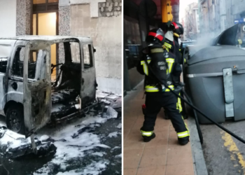 Dos vehículos y un contenedor incendiados en Gijón