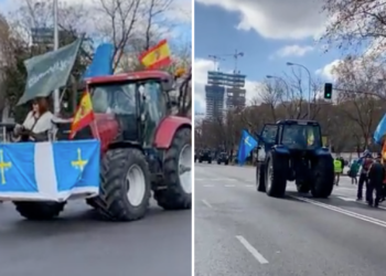 Vídeo | Los tractores asturianos desfilan por la Castellana: «El campo se muere y tiene asesinos»