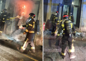 Arde la fachada de El Môderne Hotel, en la calle Almacenes
