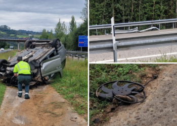 Accidente en la A-64: un vehículo da varias vueltas de campana