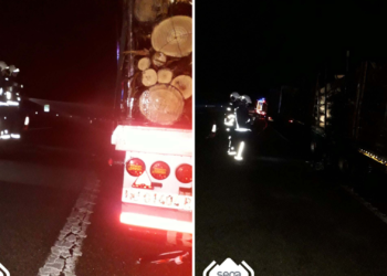 Arde un camión que transportaba madera en la A-8, en Villaviciosa