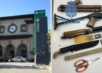 Detenido en la estación de tren de Oviedo con una carabina, nunchacos, un hacha y varias navajas