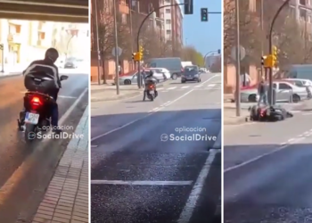 El vídeo viral de un motorista que circula sin control y a punto de causar un accidente en Moreda