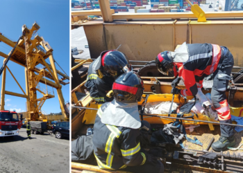 Espectacular rescate a 40 metros de altura en El Musel