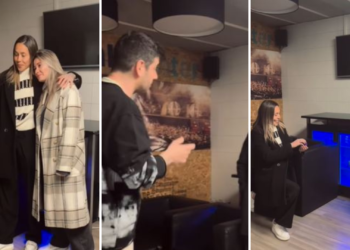 Melendi, protagonista en la romántica pedida de la futbolista Lola Gallardo a su novia