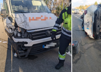 Dos jóvenes heridos tras un aparatoso choque en la A-64