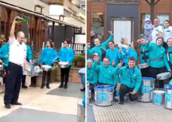 Escanciado a ritmo de charanga: ‘La Vieja Guardia’ lleva el Antroxu a La Montera Picona