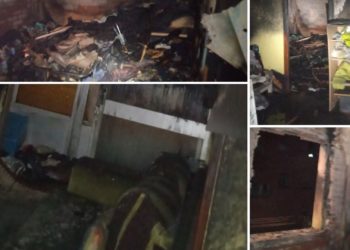 GALERÍA | Un incendio arrasa un piso de El Natahoyo y obliga a atender a varios vecinos por inhalación de humo