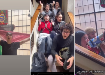 Varios jóvenes se encadenan en la Universidad de Oviedo en protesta contra «el Estado genocida de Israel»