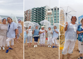 La Asociación Libre de Mujeres de La Corredoria participa en los tradicionales «Baños de ola» en San Lorenzo