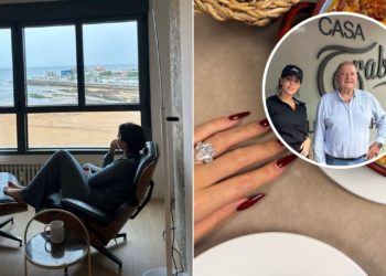 Georgina visita a su hermana en Gijón: vistas al temporal del Cantábrico y una fabada «para llevarse las sobras»