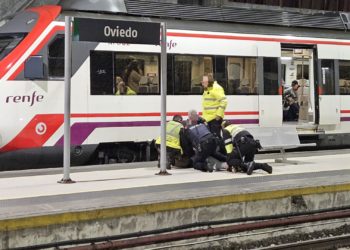 Tensión en Oviedo: cuatro policías y tres vigilantes de seguridad reducen a un hombre en la estación de tren