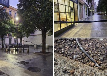 El ‘gordo’ que sí ha caído en Gijón: un grueso cable eléctrico se desploma en la calle Covadonga