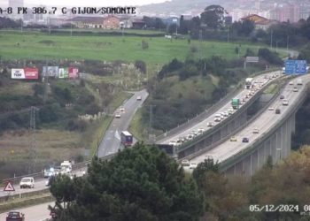 El vuelco de un camión para caballos en la A-8 provoca retenciones kilométricas y una colisión múltiple