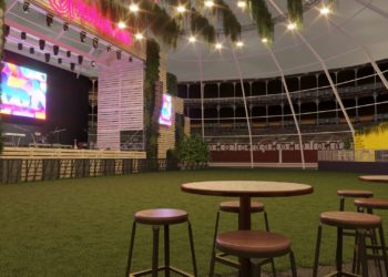 El Gijón Arena ya estira para estrenarse en El Bibio el 7 de febrero: «Va a ser el corazón cultural de la ciudad»