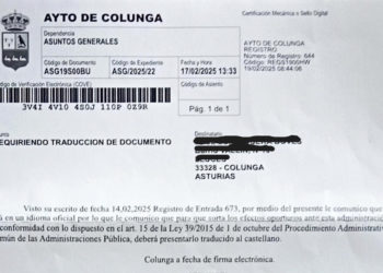 «Deberá presentarlo traducido al castellano»: el Conceyu de Colunga refuga un escritu por tar n’asturianu