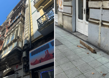 Nuevo desprendimiento mientras el deterioro avanza sin freno en los edificios históricos de Gijón