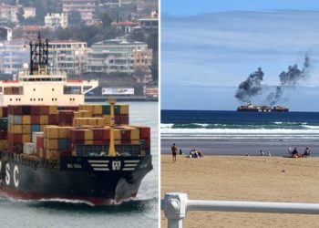 Fumata negra sobre Gijón: malestar en la FAV por la densa humareda expulsada por el mercante ‘Sena’