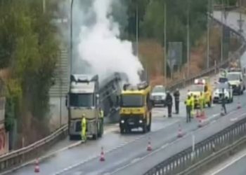 Arde el remolque de un camión en la AP-66, a la altura de Campomanes