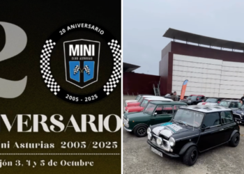 VÍDEO | El Club Mini Asturias celebra 20 años con una exhibición de leyenda frente al Acuario