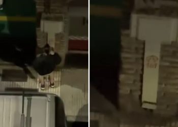 VÍDEO | Con las manos en el… ¿Rotulador? ‘Cazan’ a un grafitero dejando una pintada antifascista en Laviada