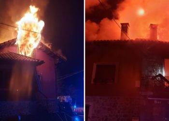 Cuatro horas y media de lucha nocturna contra las llamas: un incendio devasta una vivienda en Ponga