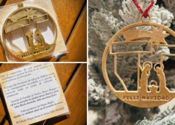 El alumnado del Virgen Reina une Navidad y solidaridad con una bola muy gijonesa