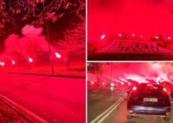 Indignación, esperanza y el naranja de la lucha en la noche: así fue la ‘bengalada’ por ‘Les 6 de La Suiza’