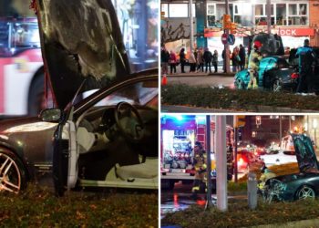 Fuego, miedo y espectáculo en el centro de Gijón: un turismo rompe a arder en plena plaza del Humedal