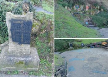 Vandalizan con pintadas la histórica fuente del Mortero, en Santa Bárbara