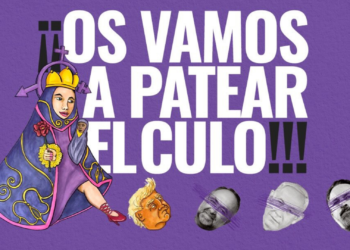 Abascal, Trump, Netanyahu y Sanz Montes bajo el lema «Os vamos a patear el culo»: el cartel de Ama Asturies para el 8M