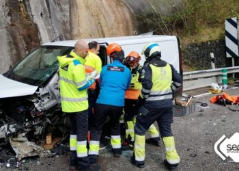 Un turismo y una furgoneta chocan frontalmente en Parres y dejan a dos personas heridas