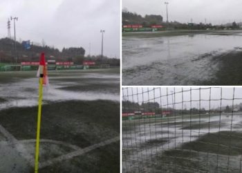 La lluvia vuelve a ‘jugársela’ al SD Llano 2000: inunda el campo antes del partido con el CD Virgen Inmaculada