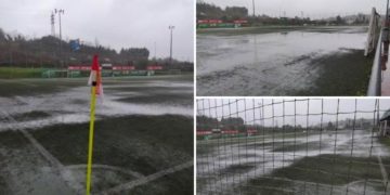 La lluvia vuelve a ‘jugársela’ al SD Llano 2000: inunda el campo antes del partido con el CD Virgen Inmaculada