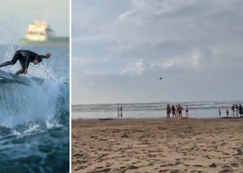 Uno de los rescatadores de Salinas alerta: «La playa es muy peligrosa con marea baja y mucha gente no lo sabe»