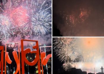 VÍDEOS | Emojis, corazones y flores: los Fuegos vuelven a inflamar el cielo nocturno de Gijón