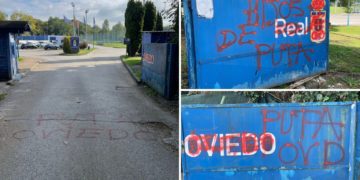 Vandalizan con pintadas ‘El Requexón’, la ciudad deportiva del Real Oviedo, dos días antes del derbi