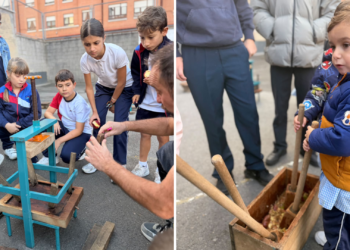 ‘Llagareros’ por un día: La Milagrosa acerca la cultura sidrera y las tradiciones asturianas a sus alumnos