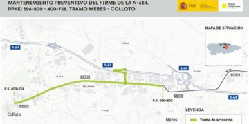Cuatro semanas de cortes nocturnos entre Meres y Colloto: la N-634 y la A-64, afectadas por las obras